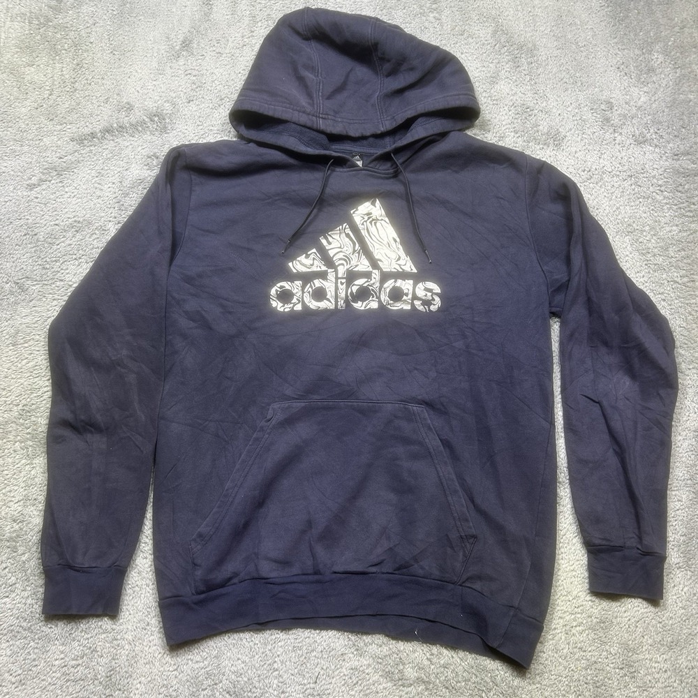Adidas Liquid Foil Badge Hoodie Men's L Navy Hooded Activewear Graphic HK9149